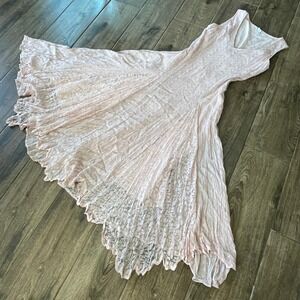 Vintage Fairy Maxi Dress Womens M Pink Lace Coquette Boho Whimsy Peasant Garden